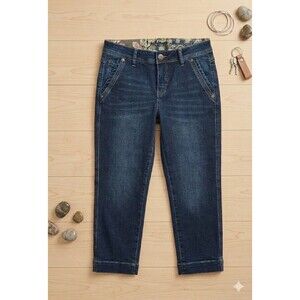 One 5 One Capri Jeans Womens 6 Dark Wash Denim Stretch 5 Pocket Whiskered NWT